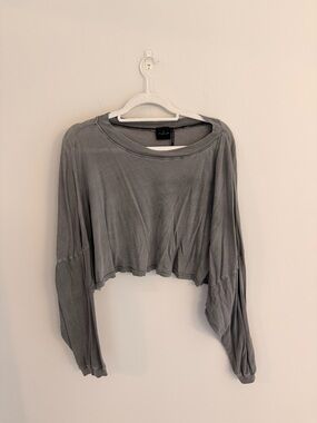 Urban Outfitters Washed Gray Cropped Long-Sleeve Top